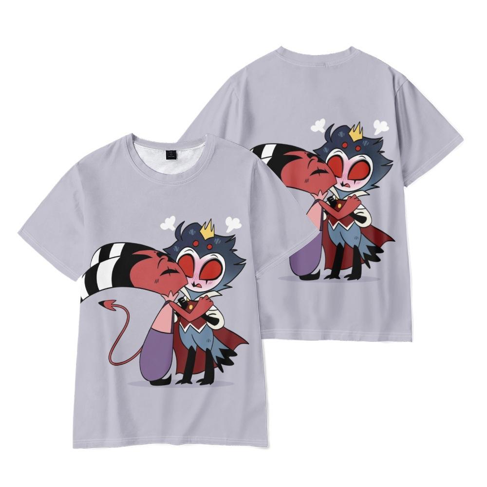 Helluva Boss Аниме Женщины Мужские футболки Рубашка с рисунком Мультфильм Печатный О-образным вырезом Негабаритные с короткими рукавами Модная мужская одежда Уличная одежда