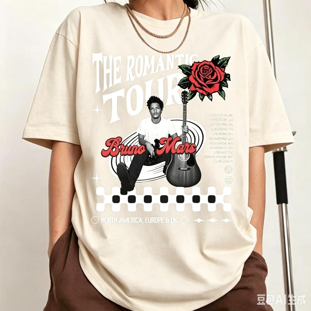 Singer Bruno Marss Rounisextic Tour 2026 Portrait Tshirt 2026 Summer Unisex Unisex Cotton Oversized Tshirt Street Wear Y2k Clothing