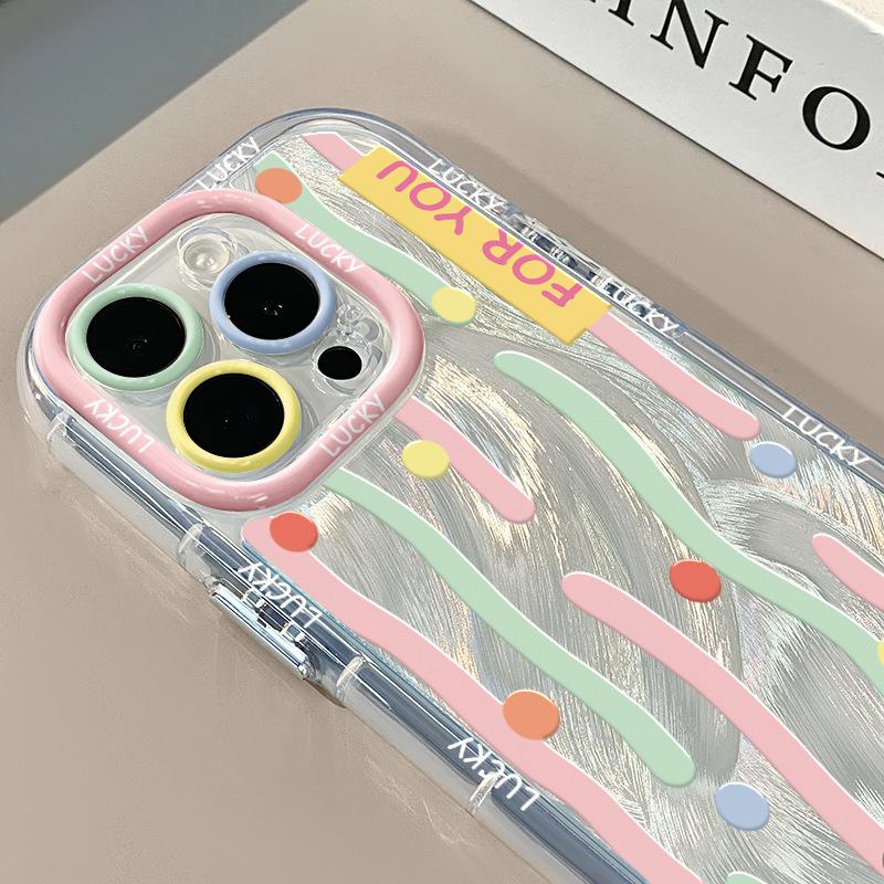 Цветные полоски и горошек для чехла на телефон IPhone16promax 14 для Apple Кремовая пряжа из перьев Полностью закрывающий 15/13/xr