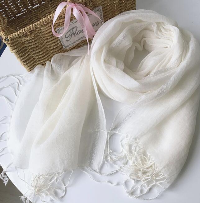 Spring And Autumn Thin Pure Color Linen Scarf Sliver Glitter Linen Shawl Long Striped Scarves 70x180CM