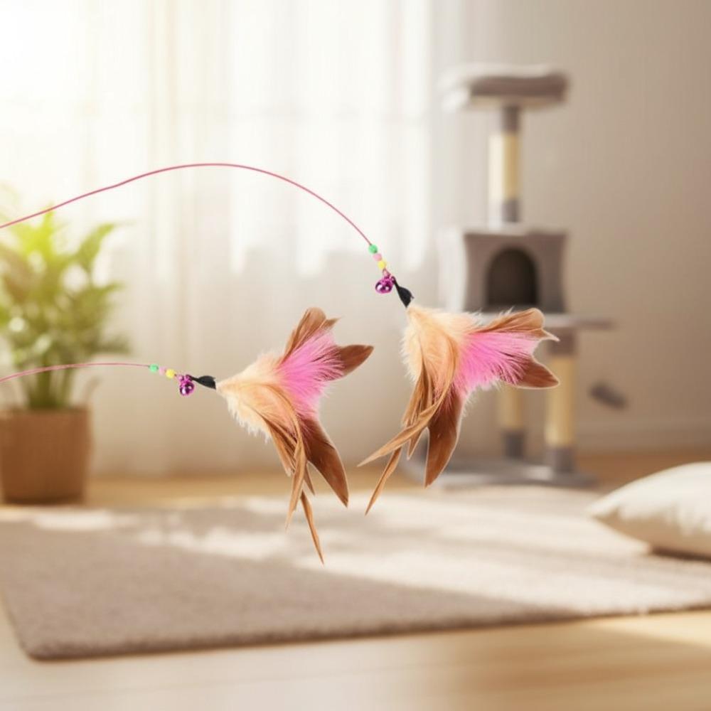 Interactive Cat Wand Toy with Feather-Style Tassel & Bell on Flexible Elastic Rod