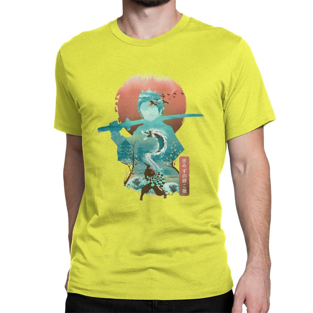 Men T Shirt Ukiyo E Breath Of Water Classic Vintage Pure Cotton Tee Shirt Demon Slayer