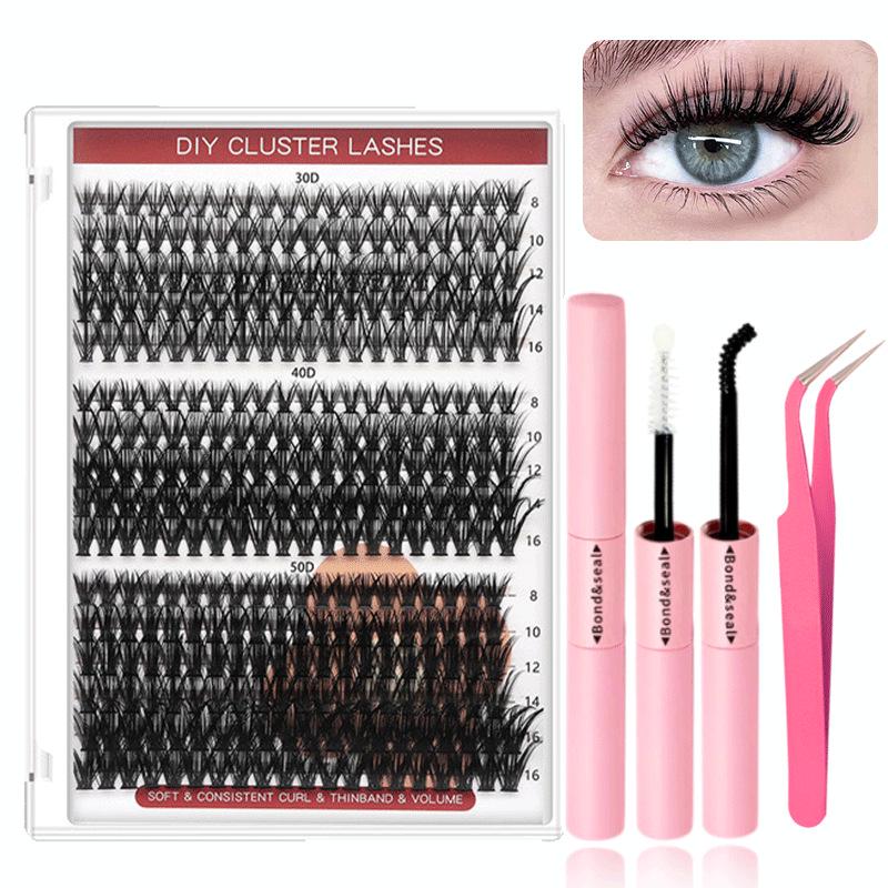 Набор сегментированных цветных накладных ресниц с пучками для самостоятельной сборки и инструментами для нанесения