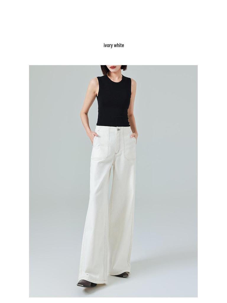 Designer High-Waisted Wide-Leg Jeans for Women - Trendy Spring Floor-Length Denim Pants