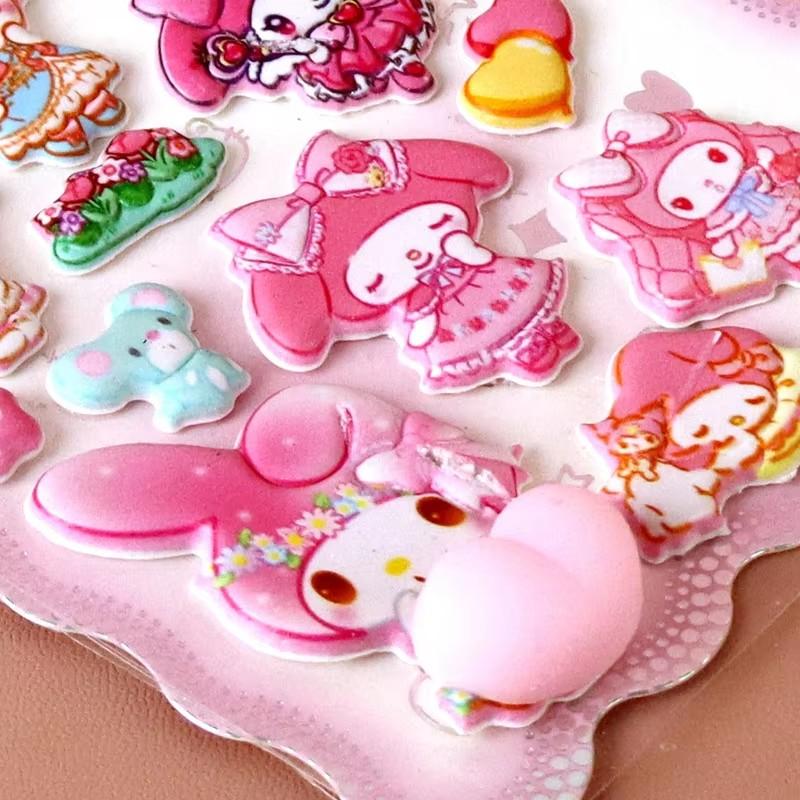 12pcs Cartoon Sticker 3D Puffy Squishy Stress Relief Rabbit Capybara Bear For Phone Case Laptop Decoration Journal Diy Collage