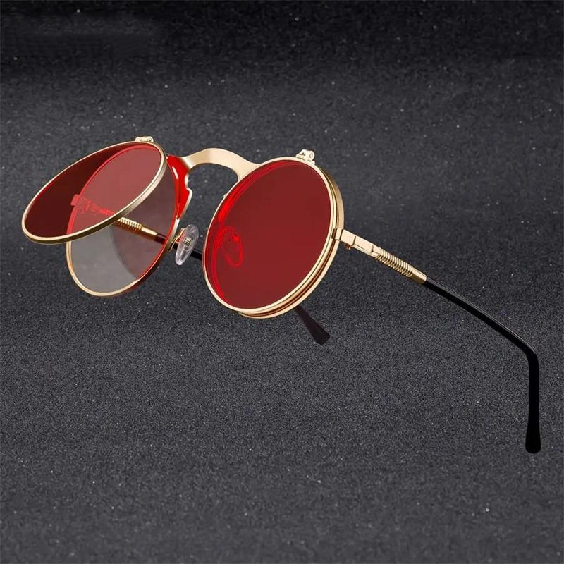Steampunk Flip Up Men Sunglasses Vintage Men Round Metal Flip Double Lens Sun Glasses Non Polarized Glasses