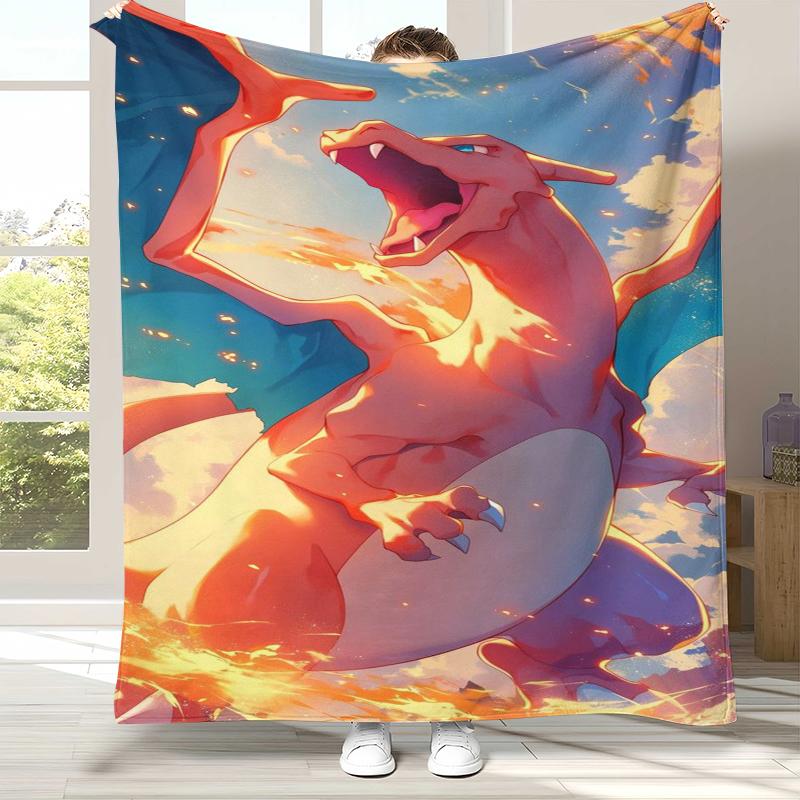 Charizard Charmander Pokemon Flannel Blanket,Ultra Soft Warm Plush Throw for Home Bedroom Bed Sofa Cover Office Camping Picnic
