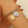 Ladies Virgin Mary Cross Elliptical Stainless Steel Bracelet Pendant