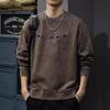 Осенний снежный старый выстиранный свитер мужской свободный чистый хлопок толстая рубашка американский повседневный вышитый топ