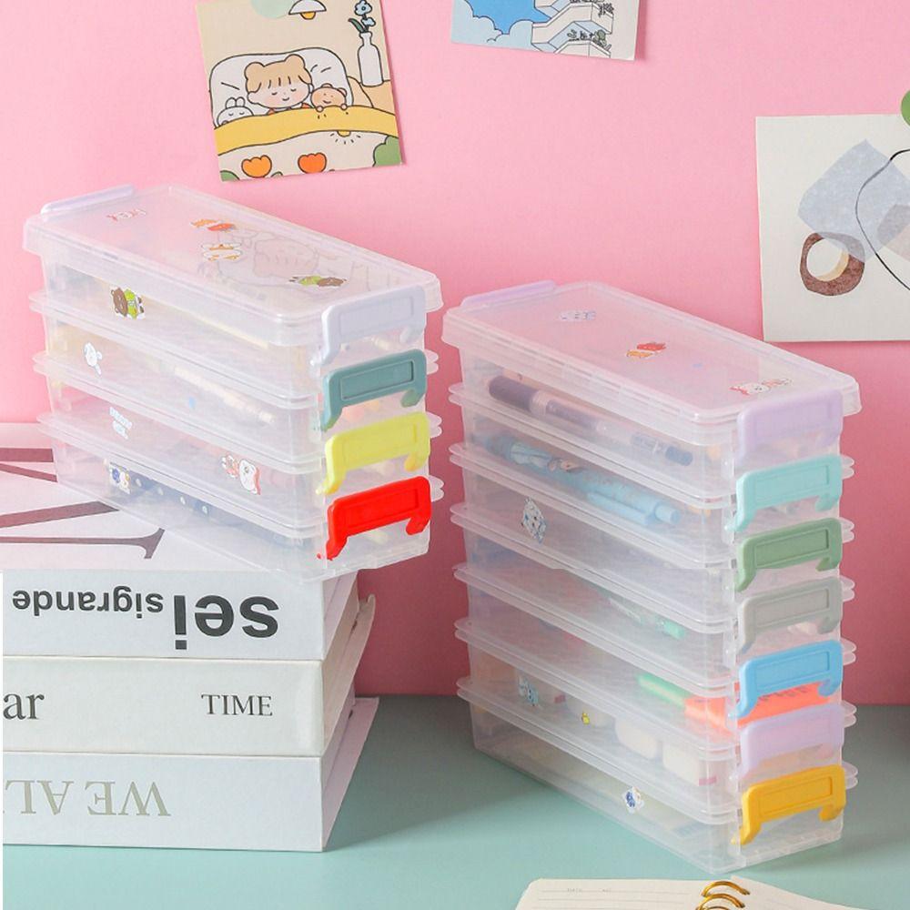 Portable Transparent Double-layer Pencil Case Large Capacity Multi-function Desktop Storage Box Glasses Case Stationery Box