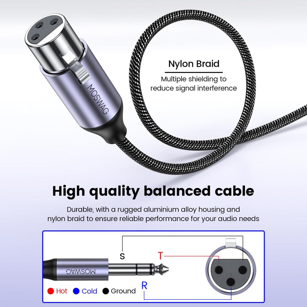 MOSWAG 14-inch Male To XLR Microphone Cable, 16.4ft, TRS-XLR Cable for CD Players, Digital Pianos, Karaoke, Mixers, Amplifiers, and Speakers