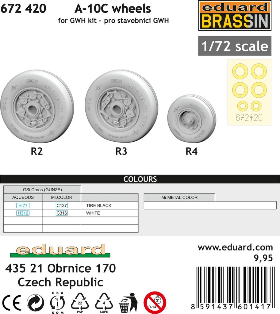 Eduard 1/72 Колеса A-10C (для Великой китайской стены) Детали для пластиковой модели EDU672420 (Самолет)