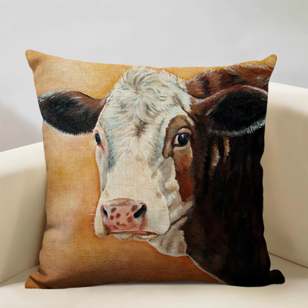 Animal Cushion Cover Cattle and Sheep Bedroom Sofa In The Ranch Fashion Decorative Pillow 45x45cm Linen Pillow Car Accessories