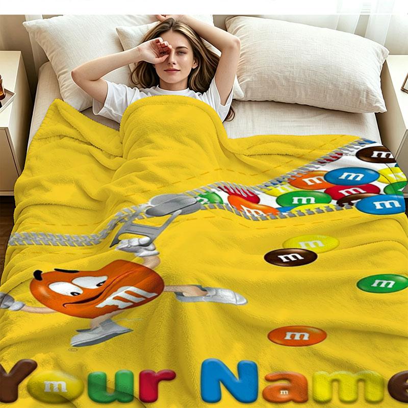 1PC M&M's Custom Name Patterned Flannel Blanket Suitable For All Seasons for Home Decor Warmth and Comfort Gifts Holiday Present