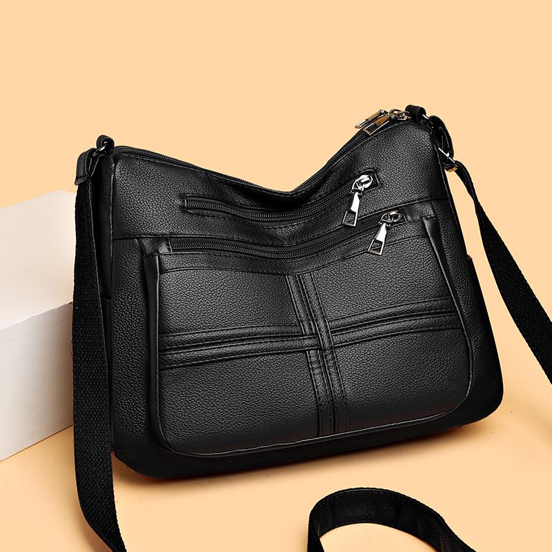 Women's Bag Large Capacity Crossbody Bag Soft Leather Shoulder Bag Mother Bag Multi-Layer Bag
