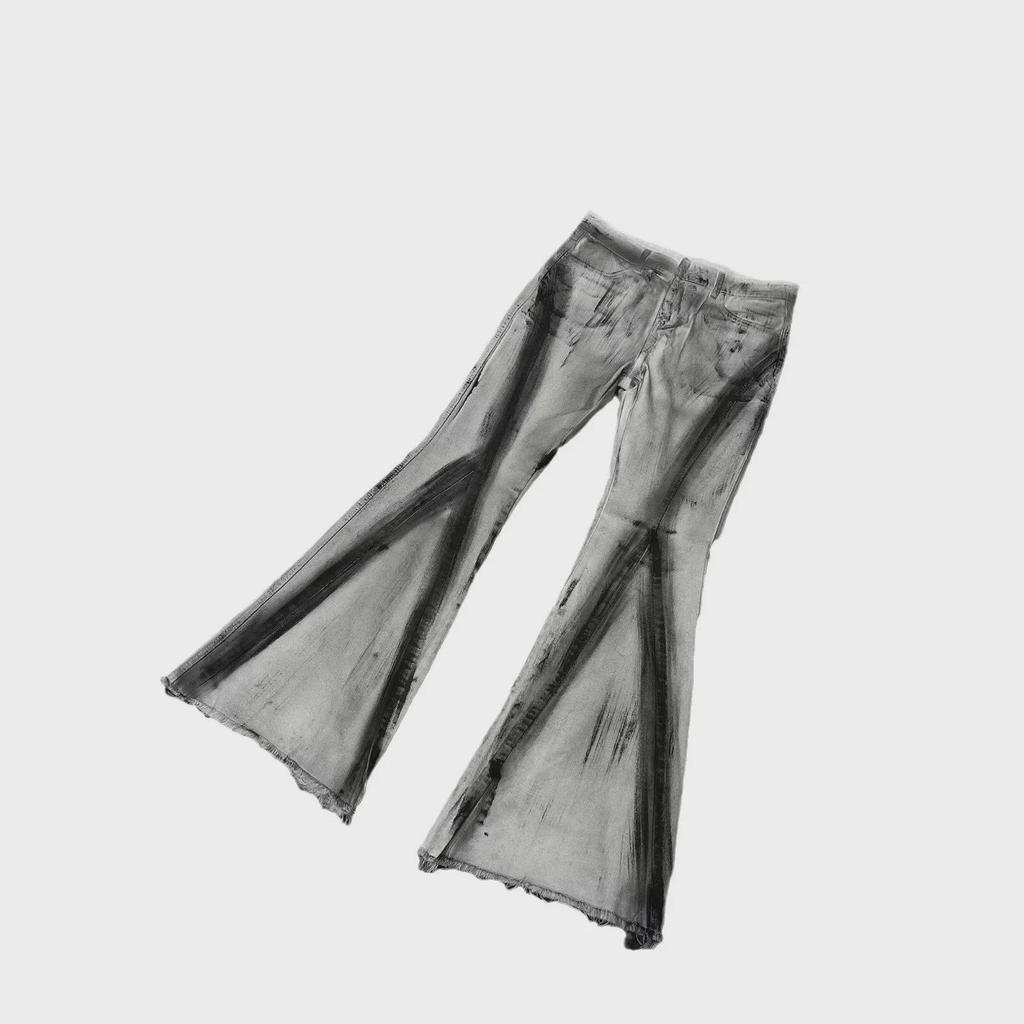 Мужские джинсы-клеш с эффектом потертости в стиле ретро с градиентом - Niche High Street Slim Fit Pants