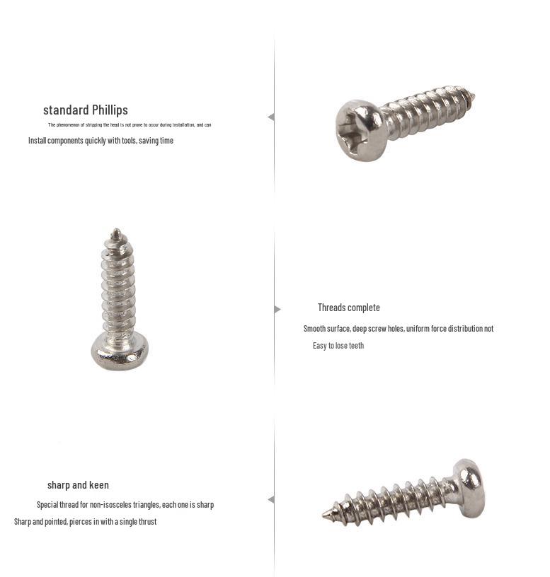 304 Stainless Steel Phillips Pan Head Sharp Tail Self-Tapping Screws - Small Head, Sizes M1.2, M1.4, M2.3, M2.6, M3