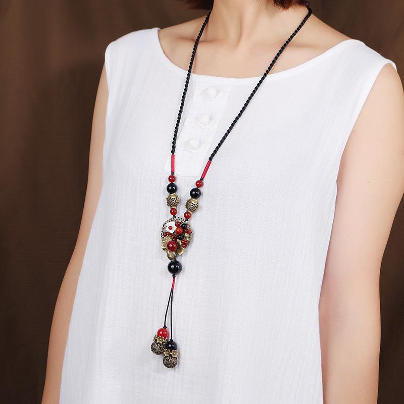 Ретро длинное агатовое ожерелье женское универсальное ожерелье с бахромой, темпераментная высококлассная цепочка для свитера, ювелирные изделия