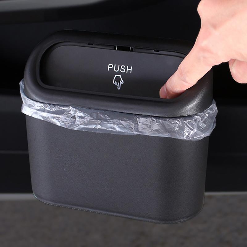 Car Trash Can With Lid Hanging Vehicle Garbage Organizer Case Storage Box Plastic Pressing Trash Bins Auto Interior Accessories