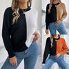 Women's Knit Sweaters Crew Neck Lantern Long Sleeve Pullover Jumpers Colour Block Ribbed Knitted Sweatshirt Tops