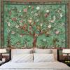 Boho Tree of LIfe Tapestry, Vintage Flower Leaves Birds Plant Animal Pattern Tapestries, Retro Indian Bohemian Aesthetic Wall Hanging Green