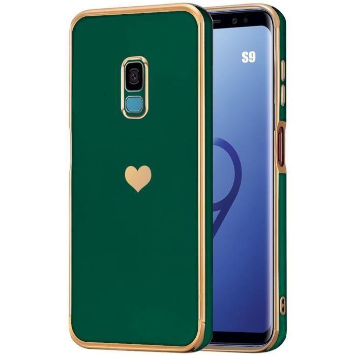 Protective Case - BOOLING - Samsung Galaxy S9 - Heart Pattern - Soft Silicone - Night Green