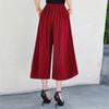 Сплошной цвет, эластичная талия, широкие брюки, женские летние повседневные свободные брюки с высокой талией, большие размеры