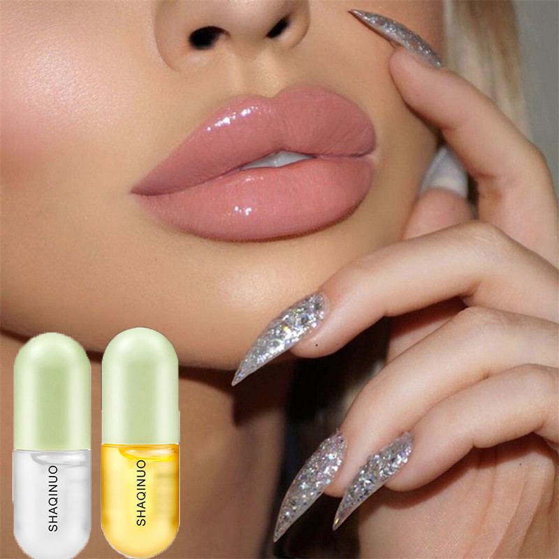 Day Night Instant Lip Plumper Oil Lasting Nourishing Repairing Reduce Lip Fine Line Moisturizing Anti Dry Lip Enhancer Care 2PCS