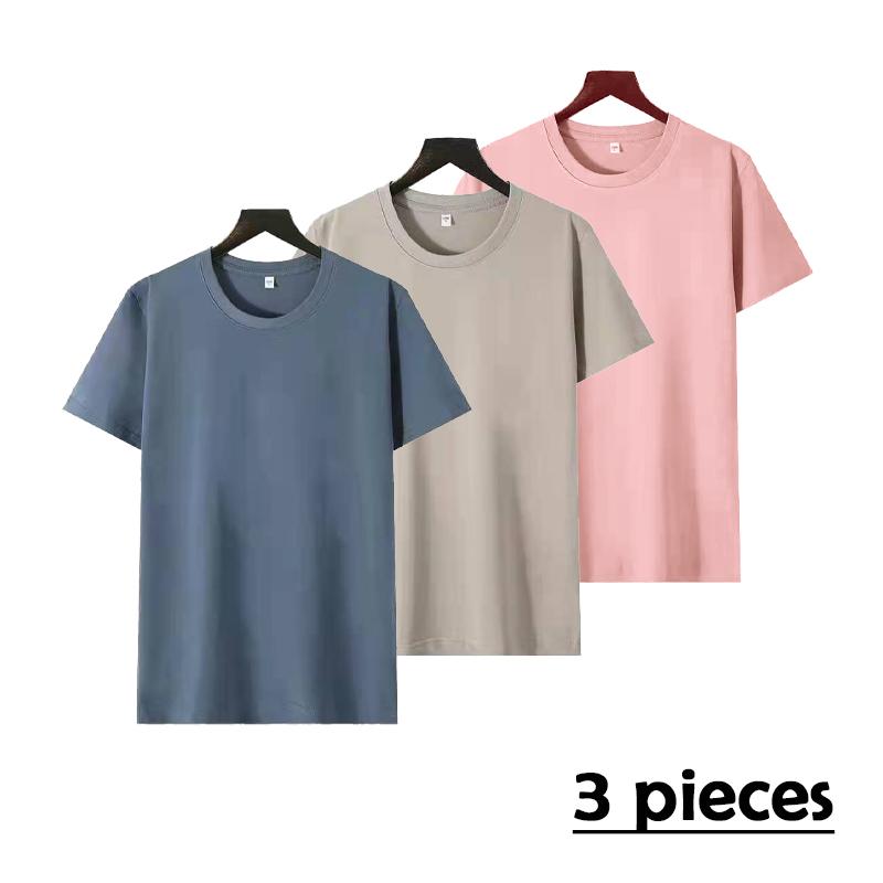 Zirunking 2023 Summer New 100% Cotton 3PCS Solid T Shirt Unisex Causal O-neck Basic T-shirt Male/Female High Quality Classical Tops HUIPA1-3PCS