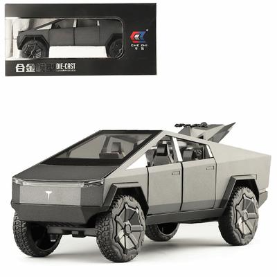 1/24 масштабный пикап Tesla Cyber Truck, литая под давлением металлическая модель автомобиля со звуком и светом, откат, подходит для детей