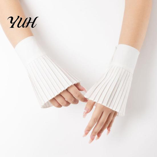 Stylish Layering Essentials Pleated Fake Sleeve Cuffs for Women, French Style Detachable Wrist Extenders with Buttons, Elastic Sweaters And