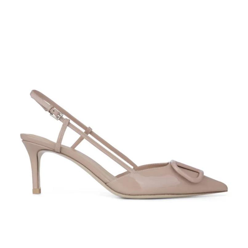 Версия из овчины~ Французский V-образный вырез, тонкий каблук, сандалии с закрытой пяткой, женские летние новые кожаные телесного цвета с открытой пяткой, остроносые туфли на высоком каблуке