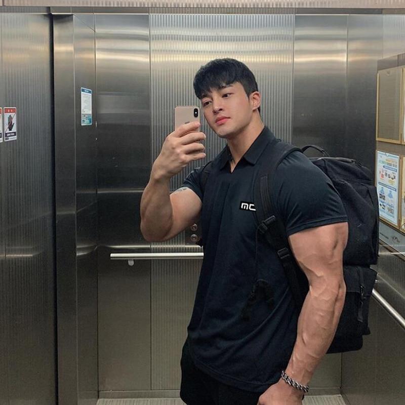 Muscleguys Summer High Quality Trend Men's Fitness Short-sleeve Polo Shirt Casual Lapel Versatile Short-sleeve T-shirt Men Daily Clothing