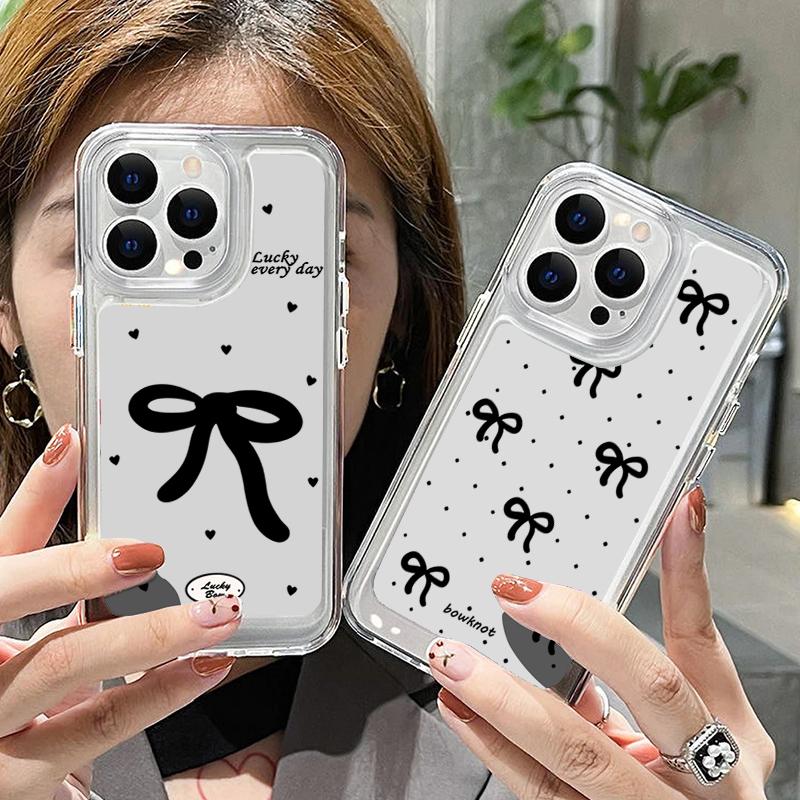 Черный Бантик Прозрачный Мягкий Чехол Для iPhone 16 15 Pro Max 14 Plus 14 13 12 11 Pro 7 8 XR X XS Max ТПУ Силиконовый Чехол Для Телефона