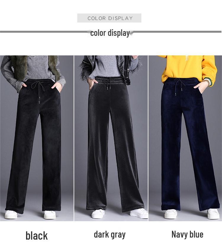2023 Женские брюки больших размеров с высокой талией и широкими штанинами из золотого бархата на флисовой подкладке - Коллекция Осень/Зима