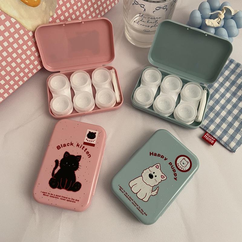 Черный котенок белый собака контактные линзы коробка комплект портативный футляр для контактных линз с пинцетом присоска набор для дорожного набора держатель подарок
