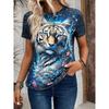 3D Printed Women's Round Neck Tiger Pattern T-shirt Multifunctional Summer Fresh Women's Version T-shirt Breathable Machine Wash Outdoor Top