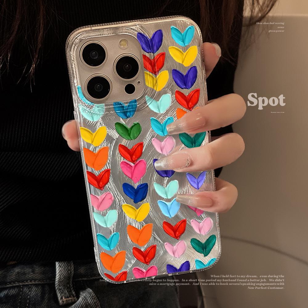 Ручная роспись, цветные сердечки, чехол для iPhone 16 17 Pro Max, чехлы iPhone 11 12 13 ProMax 14 15 Plus 8 XS XR, противоударная защитная крышка