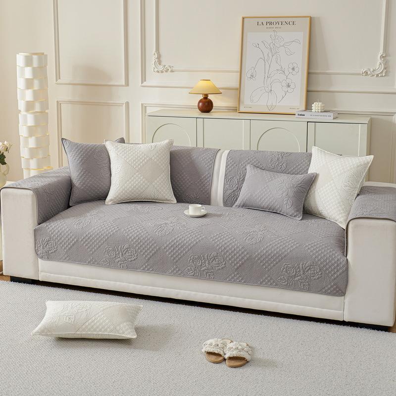 Solid Color Sofa Cushion Four Seasons Pure Cotton Non-Slip Couch Cushion Universal Modern Embroider Fabric Art Sofa Cover Cover