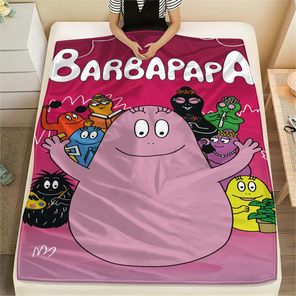 1Pc The Barbapapa family Print Flannel Blanket, High quality Comfortable for All Seasons, Home Decor, Warmth and Comfort, Perfect for Christmas Gifts