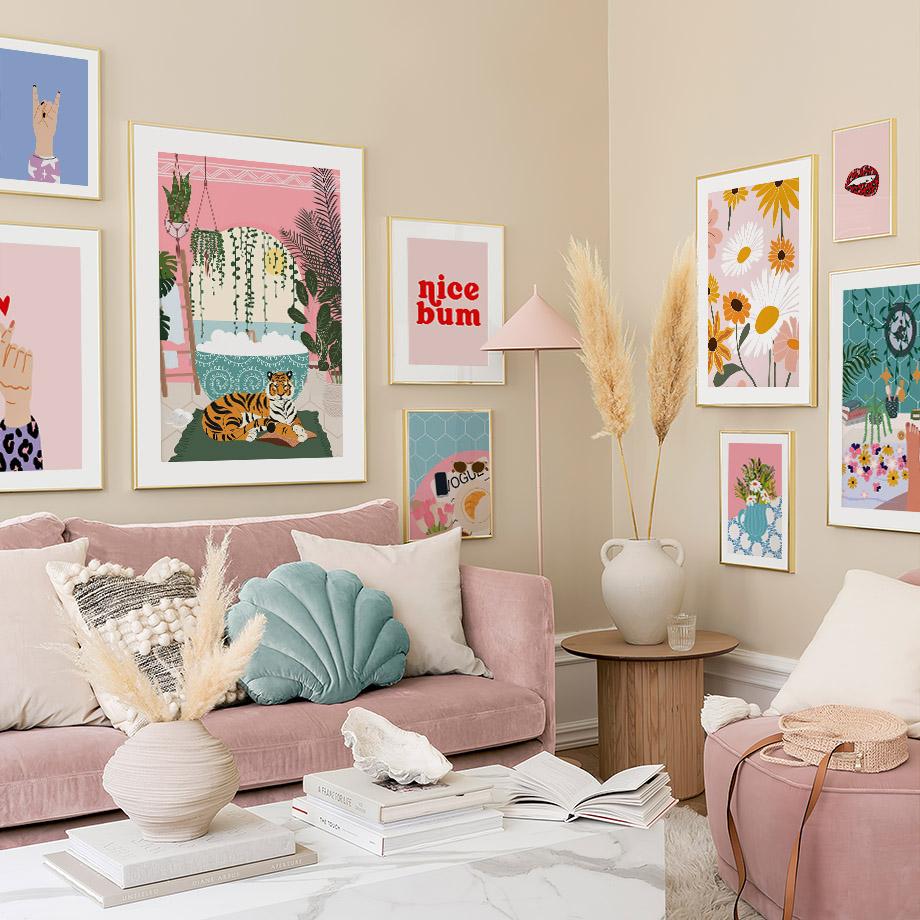 Девушка Тигровый Лист Ваза Цветы Абстрактный Пейзаж Постеры и Принты Настенное Искусство Холст Картина Картинки Для Гостиной Домашний Декор