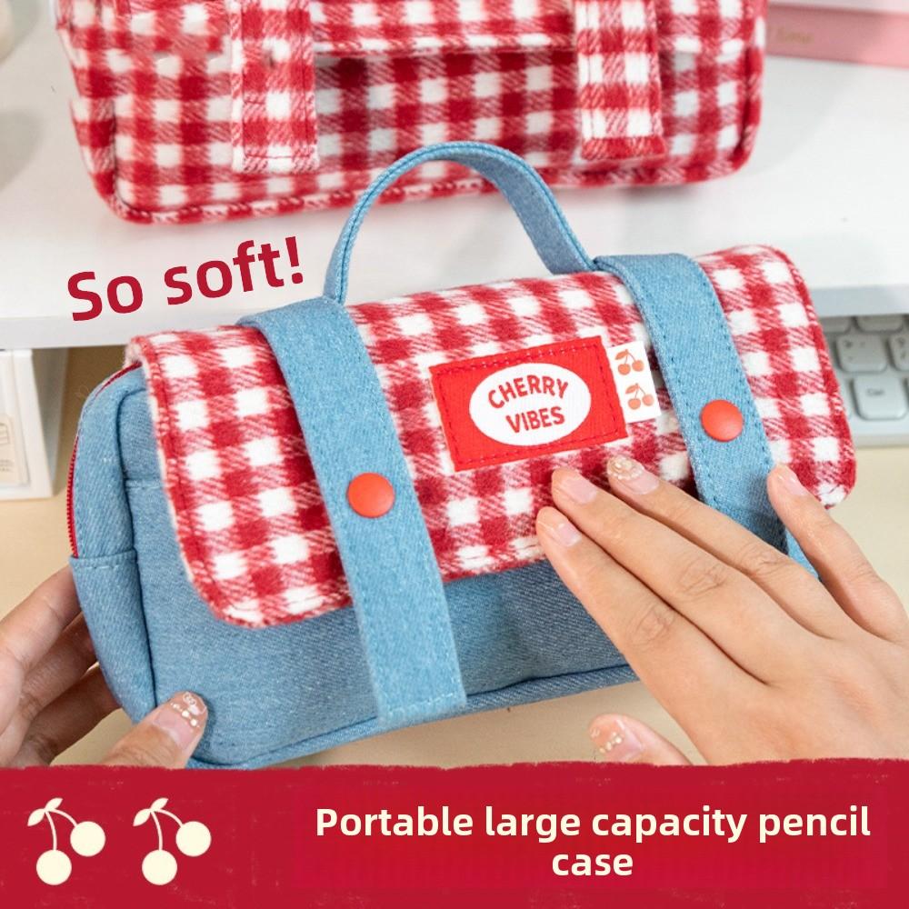 Sweet Grid Pencil Case Portable Pen Organizer Pouch Cute Stationery Organizer Office Use