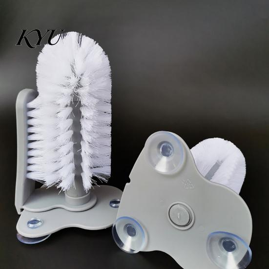 Effective Bottle Brush Suction Cup Brush, Wall Mounted Rotating Cleaning Scrubber, Plastic Mug Thick Bristles Sink Accessory for Glasses Mugs