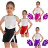 Girls Cheerleading Outfit Shiny Sequins Dress Matching Shorts Flower Ball Accessories Performance Set