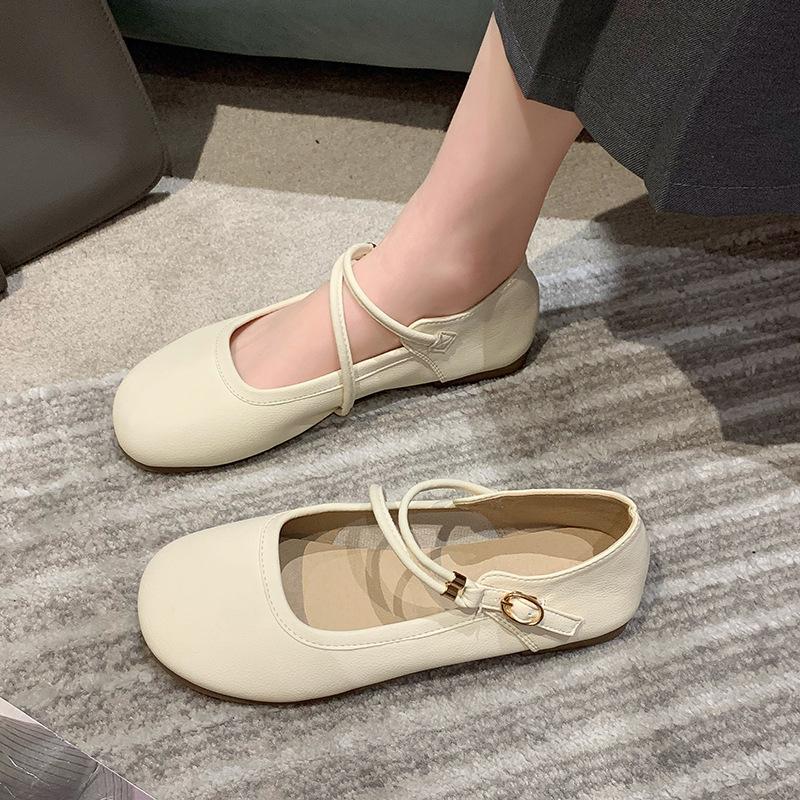 Французские одинарные туфли женские 2025 осень новые туфли Мэри Джейн с круглым носком неглубокие ремешки с пряжкой для мамы