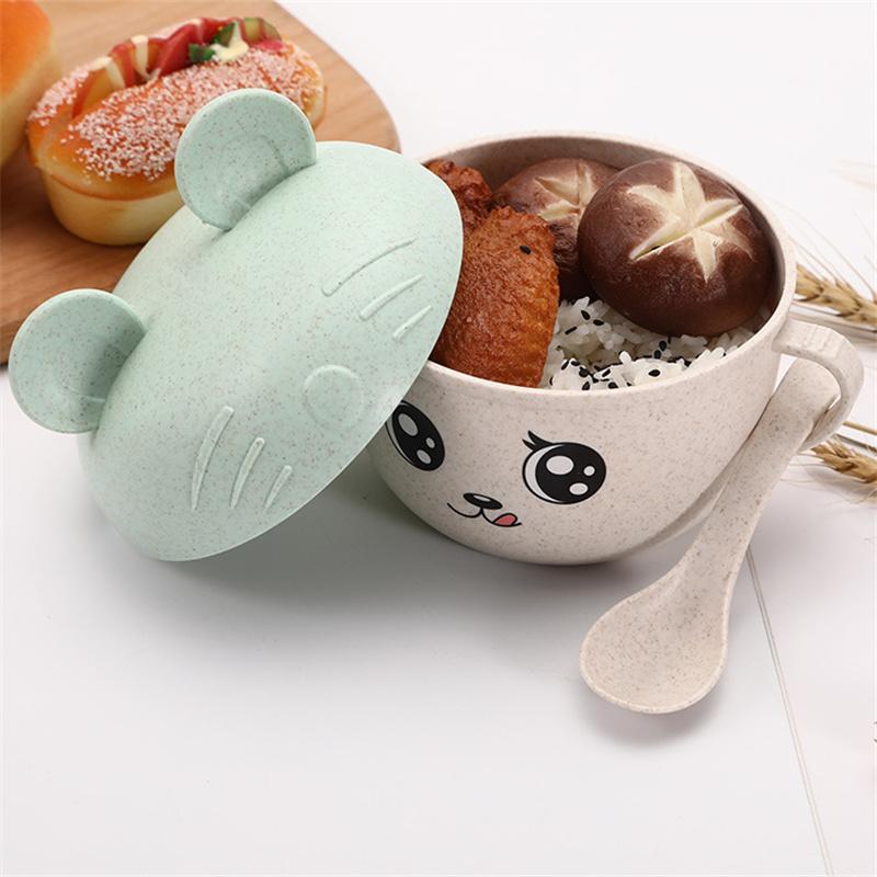 2 шт./набор столовых приборов для кормления детей, пшеничная мультяшная детская посуда, набор столовых приборов для детей, противоожоговая тарелка, учебная миска + ложка