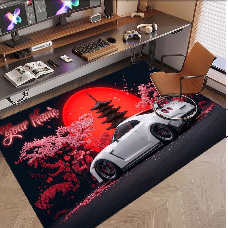 Rose Floral Theme Soft Crystal Velvet Rug Custom Name & Text Print Non Slip Floor Rug for Bedroom Living Room