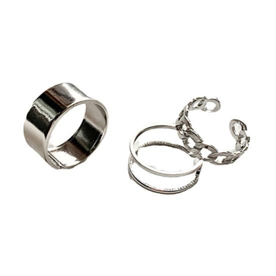 3Pcs Women Rings Geometric Opening Adjustable Jewelry Korean Style Smooth Surface Finger Rings Birthday