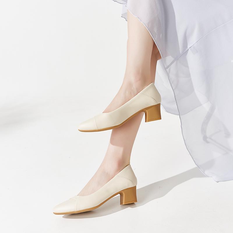 Round Toe Thick Heel Shallow Mouth Simple Commuting Single Shoe