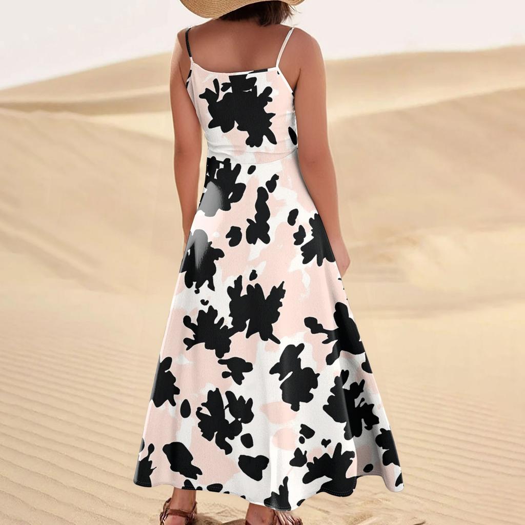 Женское модное повседневное длинное пляжное платье без рукавов с карманом и цветочным принтом
